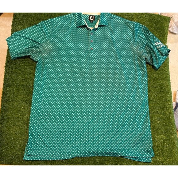Footjoy polo mens XL green white lightweight breathable palm tree stretch K - Picture 2 of 13
